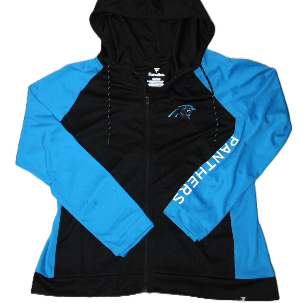 Fanatics Hoodie Womens XL Black Carolina Panthers Full Zip Colorblock Pullover